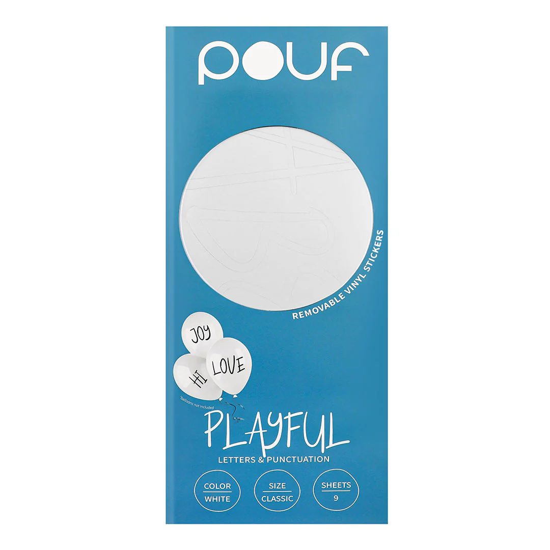 Pouf White PLAYFUL Letters Removable Adhesive Vinyl Stickers | 9 Sheets