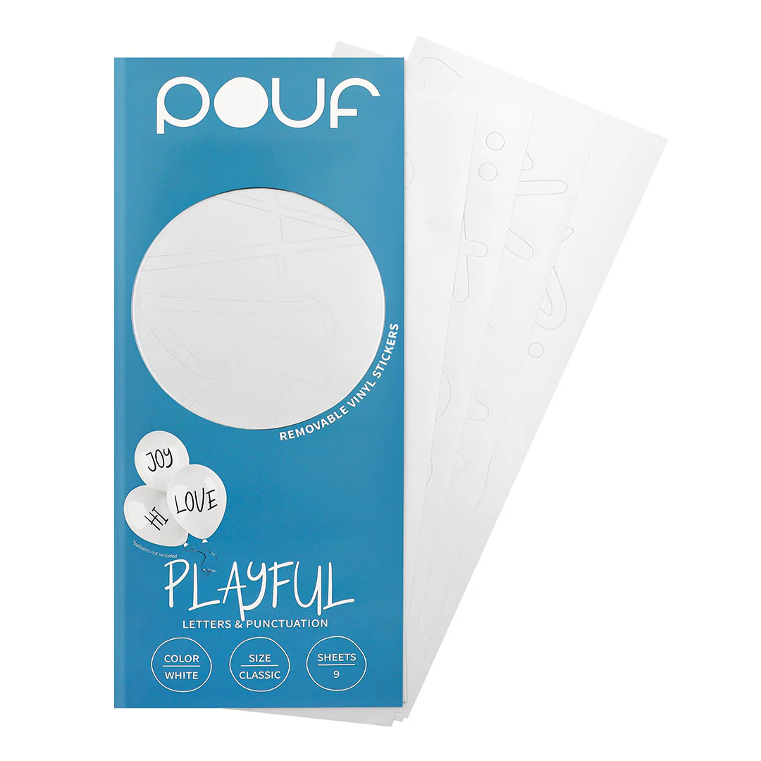 Pouf White PLAYFUL Letters Removable Adhesive Vinyl Stickers | 9 Sheets