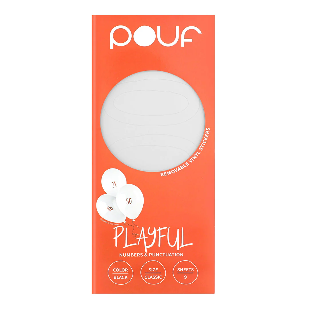 Pouf White PLAYFUL Numbers Removable Adhesive Vinyl Stickers | 9 Sheets