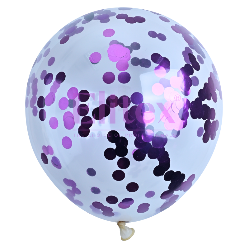 12" Elitex Crystal Clear Purple Confetti Round Latex Balloons | 10 Count