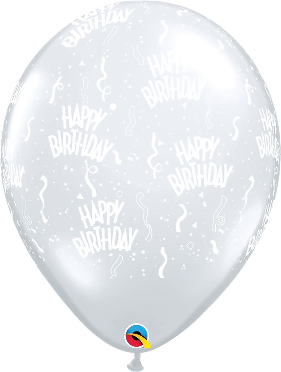 11" Qualatex Diamond Clear Birthday-A-Round Latex Balloons | 50 Count