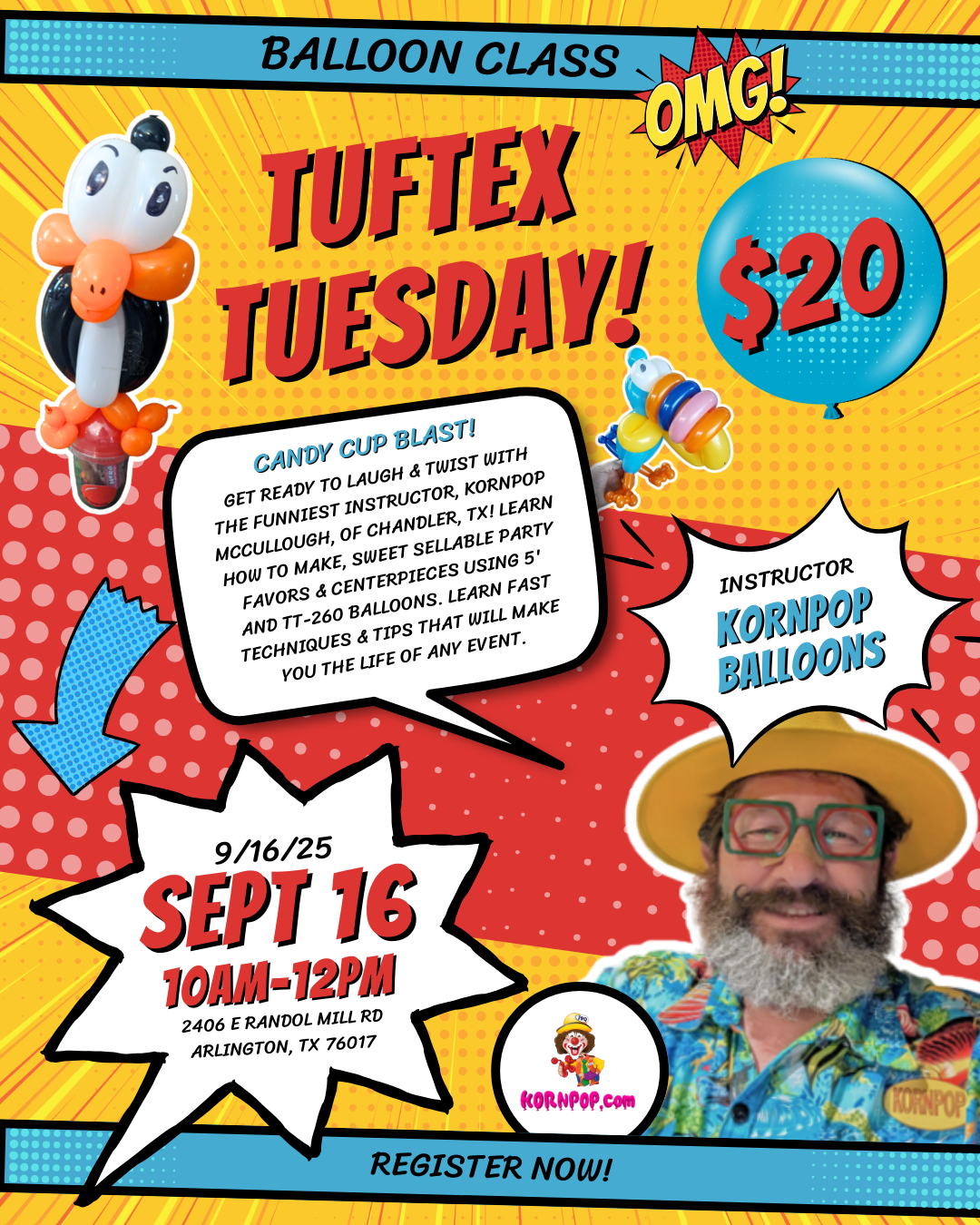 TUFTEX TUESDAY Balloon Class - Featuring Kornpop Balloons | 9/16/25 10am-12pm