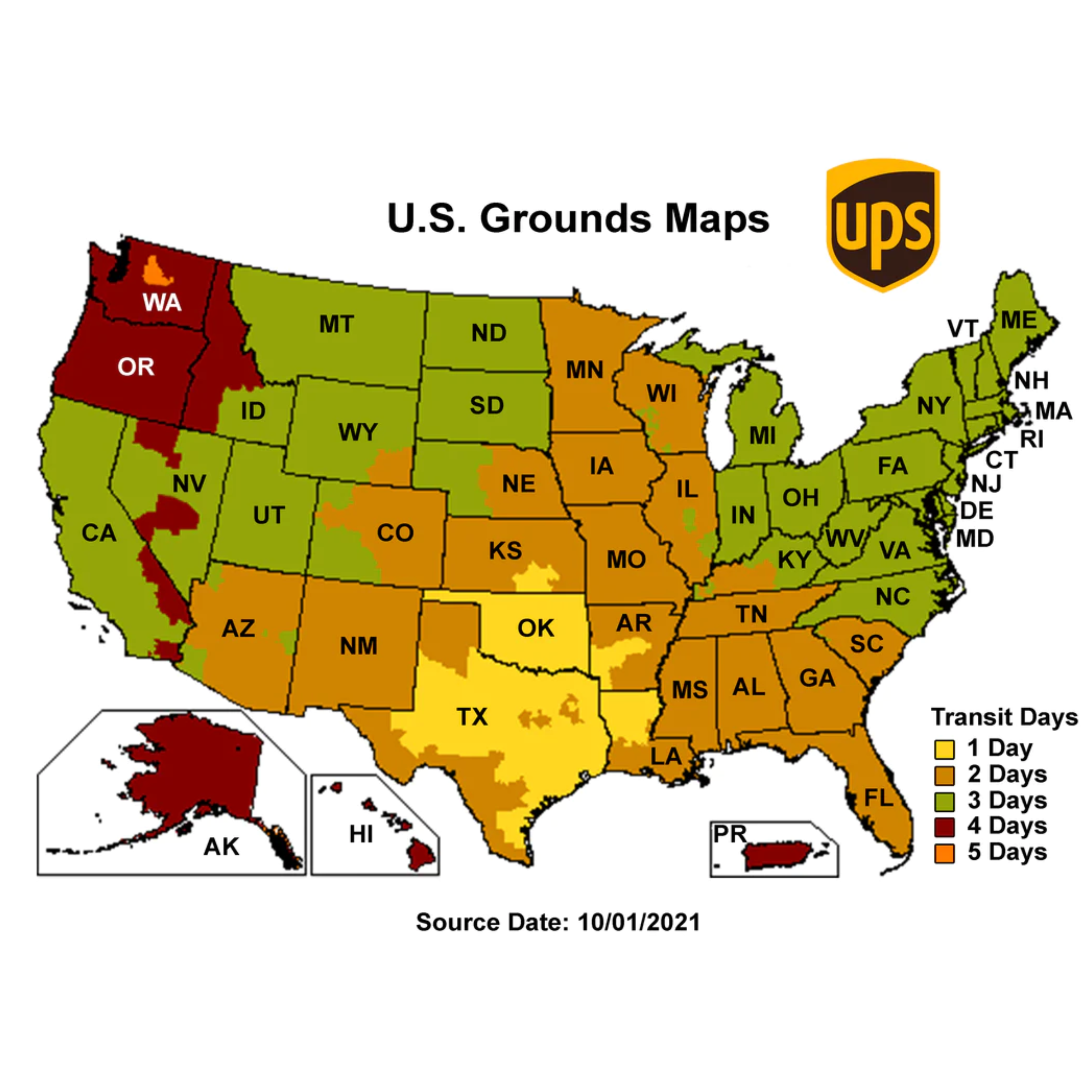Pocket Square Cardstock Holder - UPS Ground Map 1 