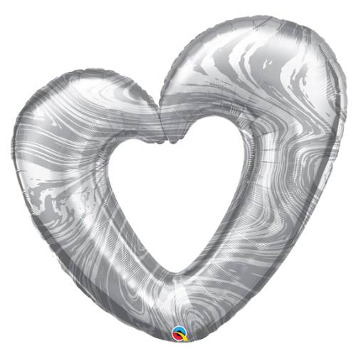 42" Qualatex Silver Open Marble Heart Foil Balloon (P16)