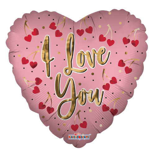 18" I Love You Cherries Matte Heart Foil Balloon (P5) | Buy 5 Or More Save 20%