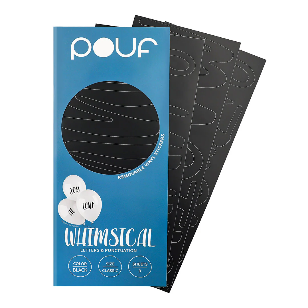 Pouf Black WHIMSICAL Letters Removable Adhesive Vinyl Stickers | 9 Sheets