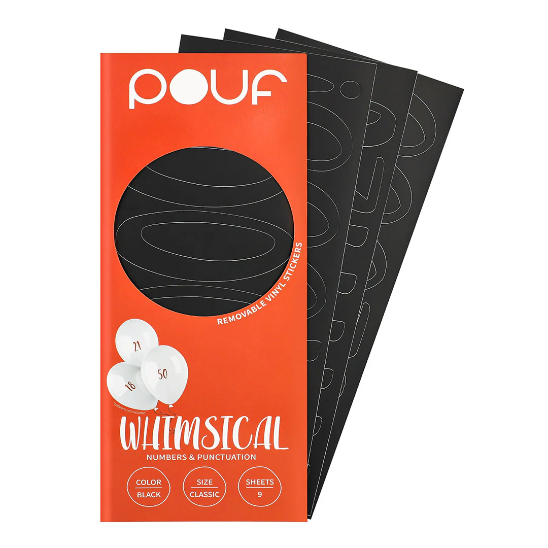 Pouf Black WHIMSICAL Numbers Removable Adhesive Vinyl Stickers | 9 Sheets