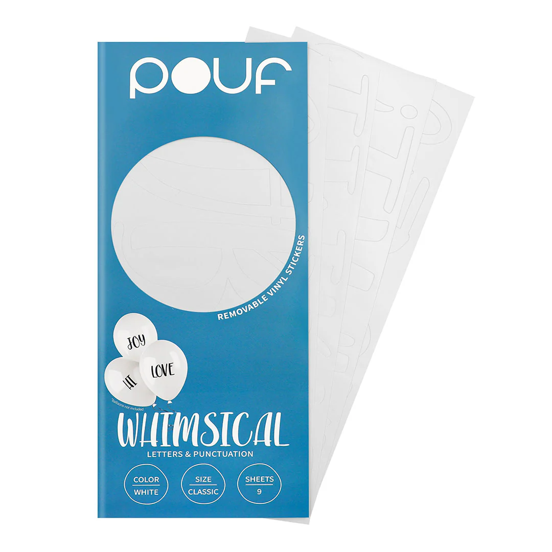 Pouf White WHIMSICAL Letters Removable Adhesive Vinyl Stickers | 9 Sheets