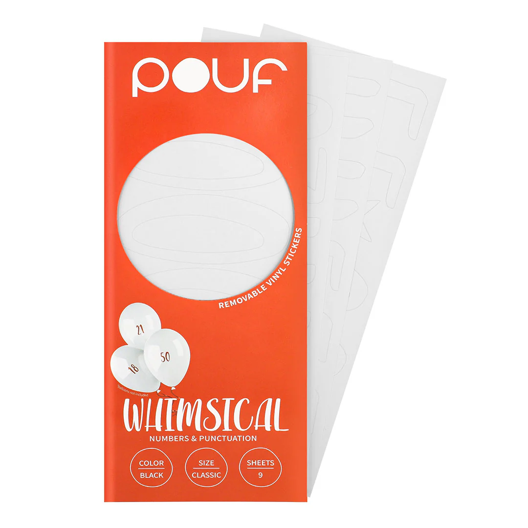 Pouf White WHIMSICAL Numbers Removable Adhesive Vinyl Stickers | 9 Sheets