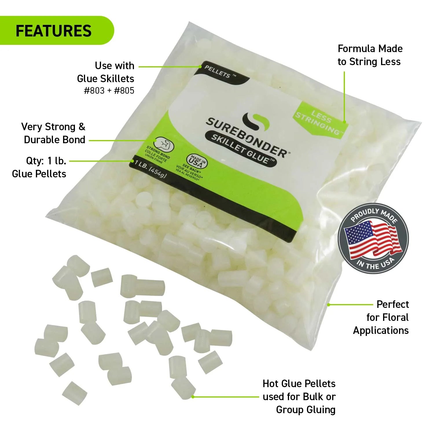Surebonder Skillet Hot Glue Cube Pellets - High Strength Bond | 1 LB Bag