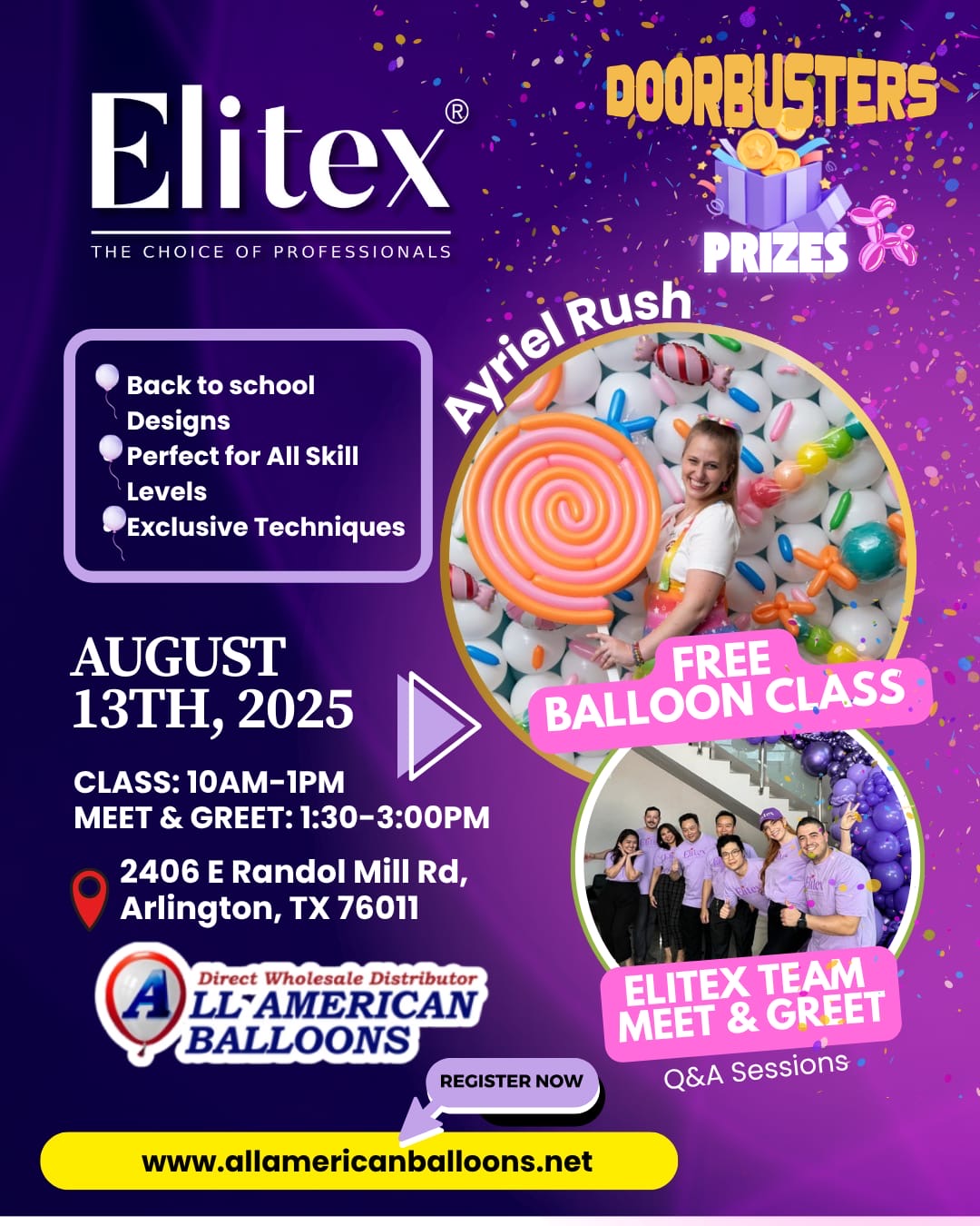 Elitex Education - Back To School Balloon Class With Ayriel Rush | 8/13/25 - 10am-1pm - Free