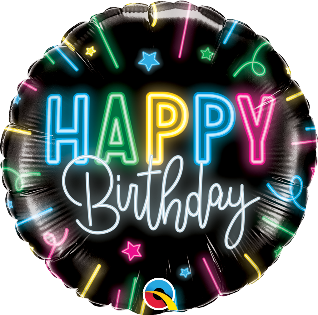 18" Happy Birthday Neon Glow Foil Balloon | Buy 5 or More Save 20%