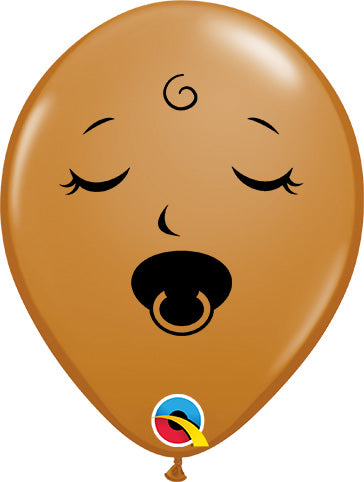 5" Qualatex Mocha Brown Sleeping Pacifier Baby Face Latex Balloons (Discontinued) | 100 Count