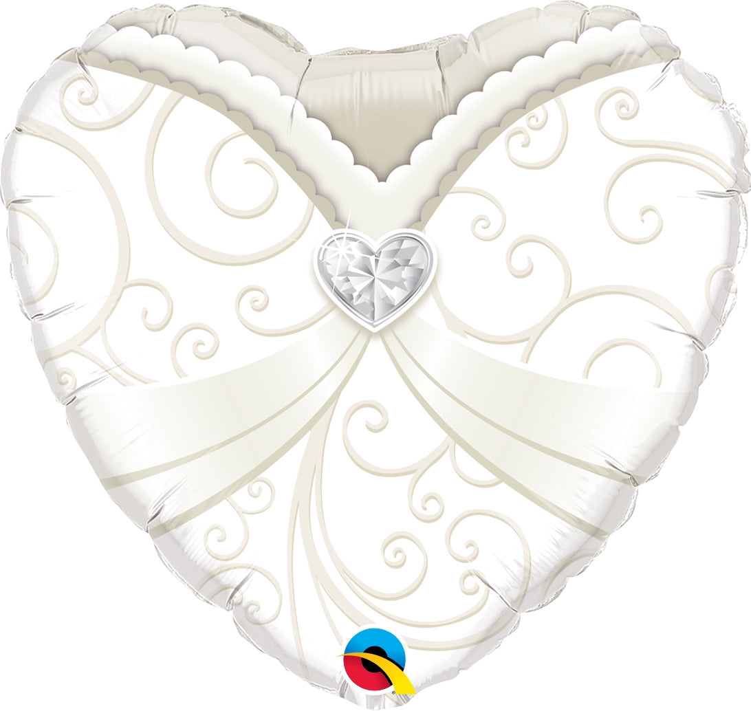 18" Wedding Gown Heart Foil Balloon | Buy 5 Or More Save 20%