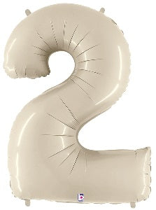 34" White Sand Foil Number Balloons - Megaloons | Numbers 0-9