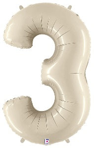 34" White Sand Foil Number Balloons - Megaloons | Numbers 0-9