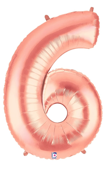 14" | 34" Betallic Rose Gold Number Balloons - Megaloons | 2 Sizes Available - Numbers 0-9
