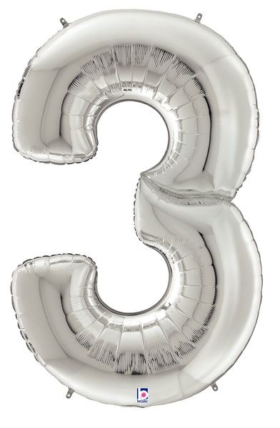 53" Silver Gigaloons Foil Number Balloon | Numbers 0-9