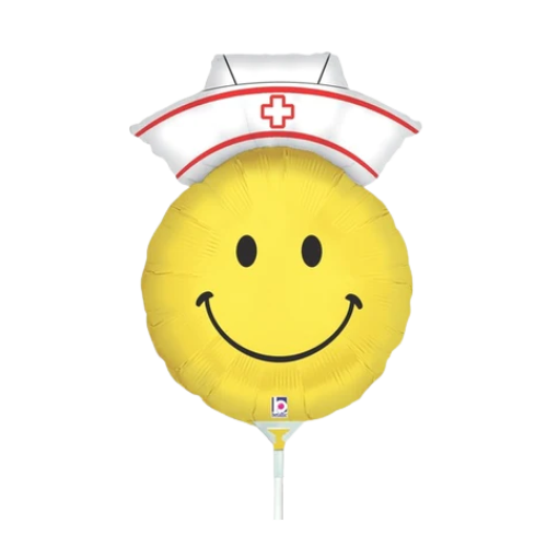 14" Betallic Smiley Emoji Nurse Foil Airfill Balloon (P5) | Buy 5 Or More Save 20%