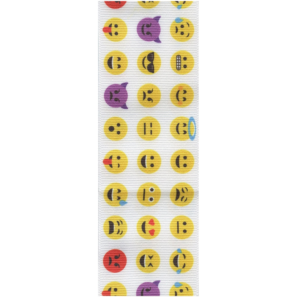 2 1/4" Offray Whatsup Printed Emoji Grosgrain Ribbon - 2 1/4" X 25 yards | 1 Spool