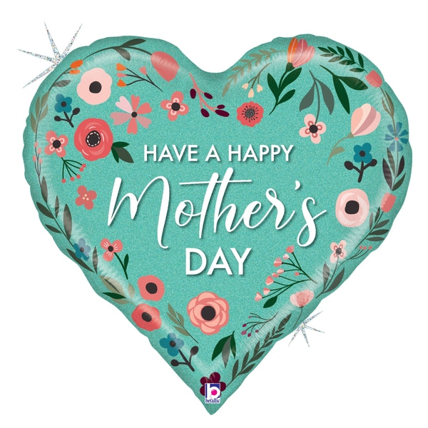 23" Mint Mother’s Day Heart Holographic Foil Balloon (P13)