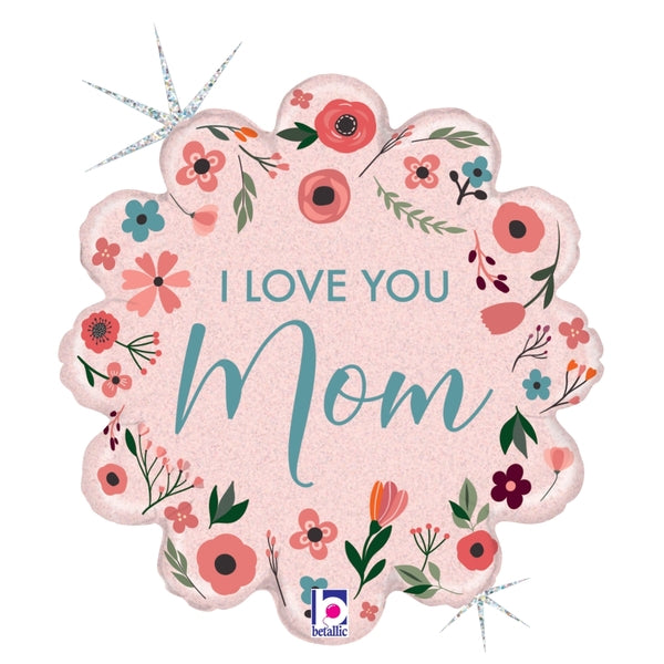 18" Mint Love You Mom Holographic Foil Balloon (P8) | Buy 5 Or More Save 20%