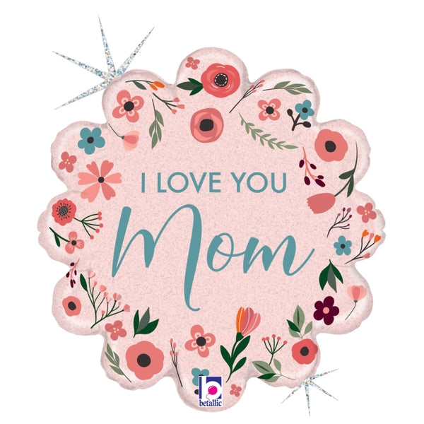 Globo de lámina holográfica Mint Love You Mom de 18" (P8) | Compra 5 o más y ahorra un 20 %