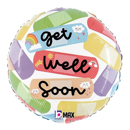 Globos de papel de aluminio con curitas Cheerful Get Well de 9" | Compre 5 o más y ahorre un 20 %