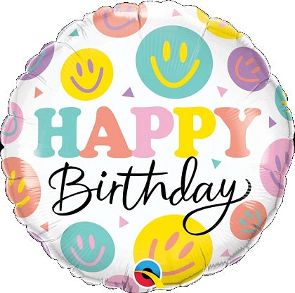 18" Birthday Colorful Smiles Foil Balloon | Buy 5 Or More Save 20%