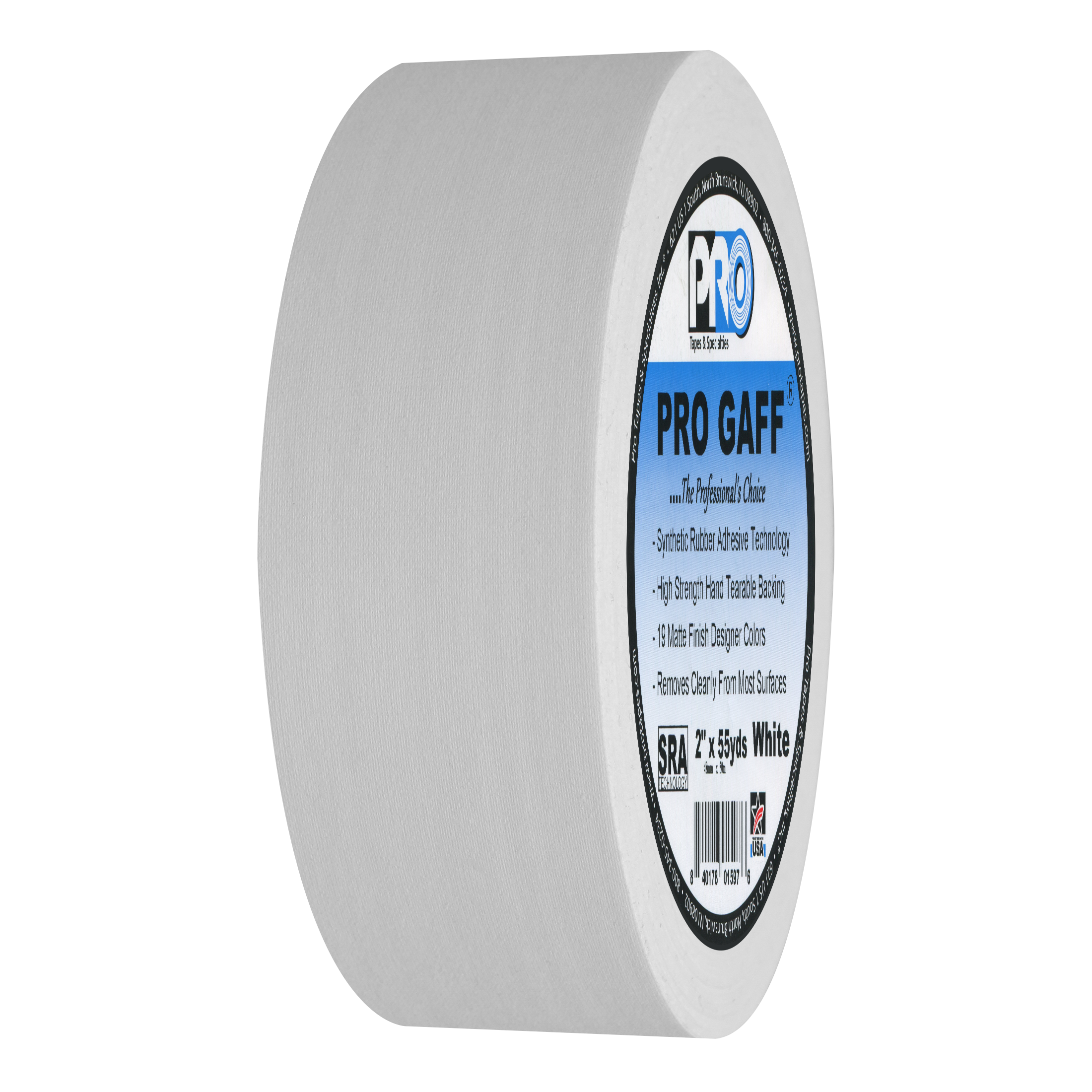 White Pro Gaff® - Gaffer Tape - 2" Wide x 55 Yards Long | 1 Roll - Professional Adhesive Tape