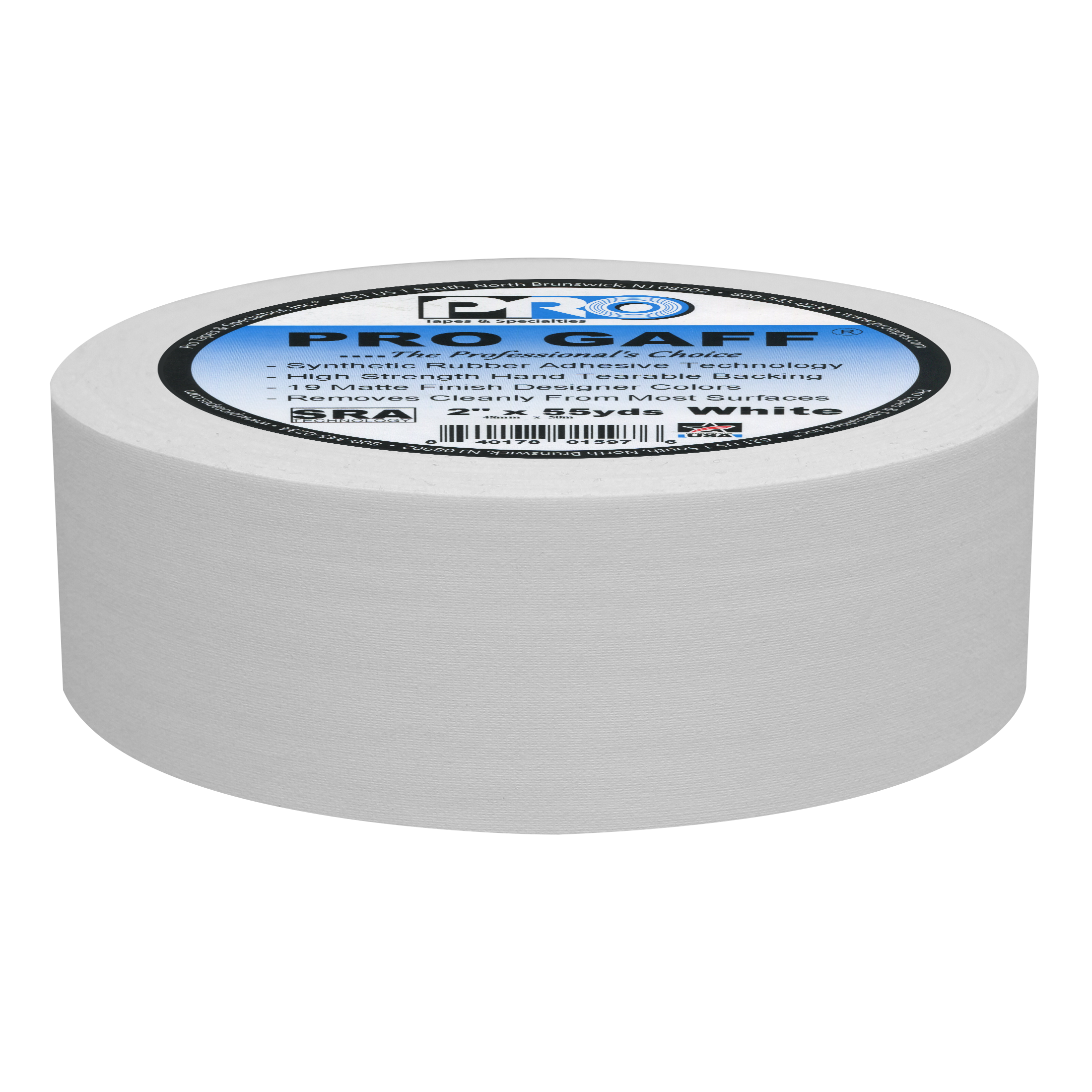 White Pro Gaff® - Gaffer Tape - 2" Wide x 55 Yards Long | 1 Roll - Professional Adhesive Tape