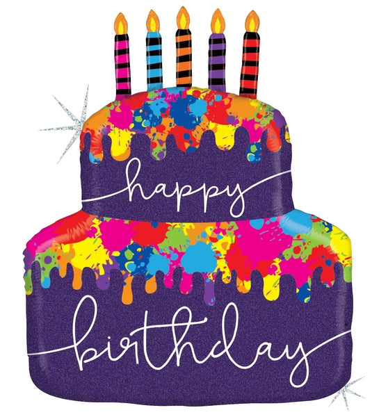 Pastel de cumpleaños con salpicaduras de pintura de 30"