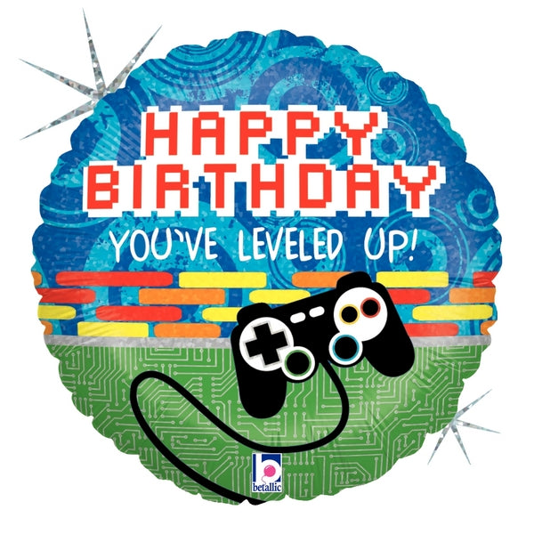 Globo de lámina holográfica con controlador de juegos Happy Birthday de 18" | Compre 5 o más y ahorre un 20 %
