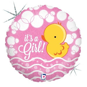 18" Bubble Ducky It's A Girl Holographic Foil Balloon | Buy 5 Or More Save 20%