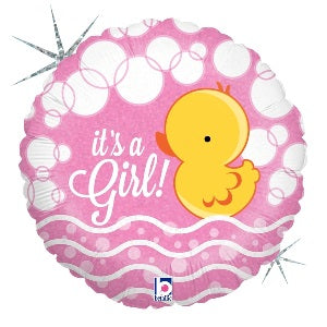 18" Betallic Bubble Ducky It's A Girl Holographic Foil Balloon | Buy 5 Or More Save 20%
