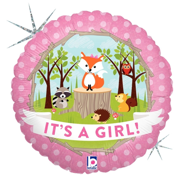 18" Woodland Baby Girl/Boy Holographic Foil Balloon | Buy 5 Or More Save 20%