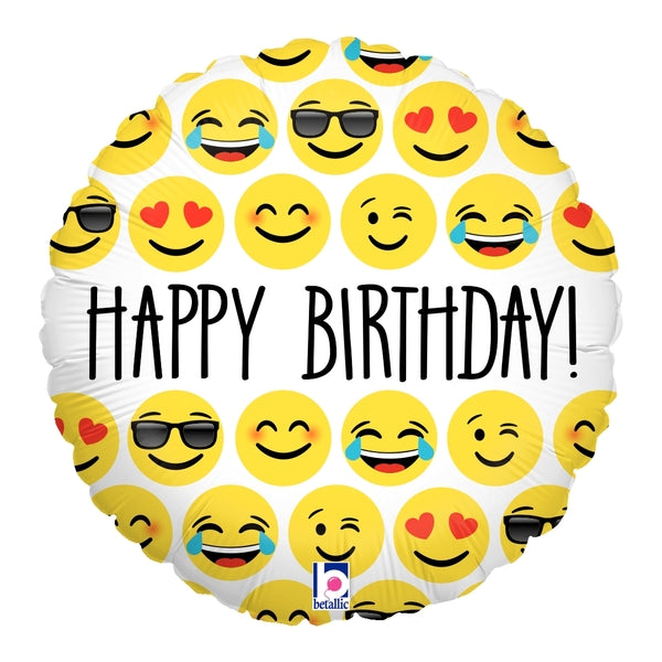 Globo de lámina de cumpleaños Emoji de 18" | Compre 5 o más y ahorre un 20 %