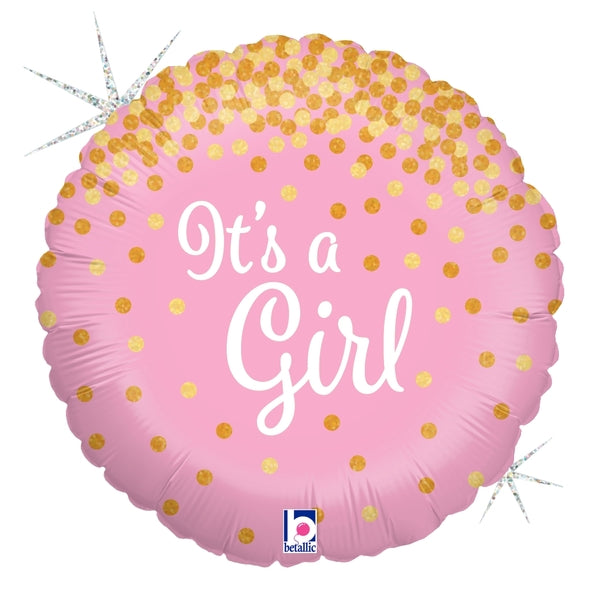 18" Glittering It's A Girl  Pink Holographic Balloon | Buy 5 Or More Save 20%
