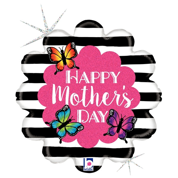 18" Betallic Radiant Butterfly Mother's Day Holographic Foil Balloon (S1R2)| Buy 5 Or More Save 20%