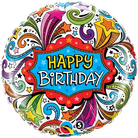 18" Groovy Shooting Stars Happy Birthday Foil Balloon (D) | Buy 5 Or More Save 20%