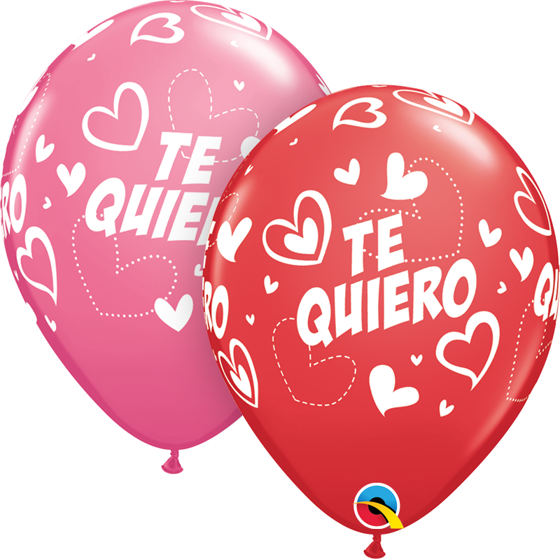 11" Red & Rose Te Quiero Mix & Match Hearts Latex Balloons | 50 Count