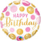 18" Happy Birthday Pink and Gold Dots Foil Balloon | Buy 5 Or More Save 20%