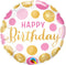 Globo de aluminio con lunares dorados y rosas de feliz cumpleaños de 18" | Compre 5 o más y ahorre un 20 %