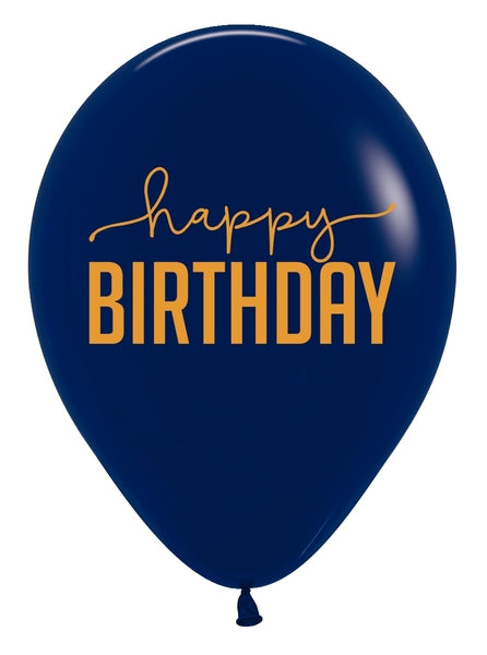 11" Sempertex Happy Birthday Navy Latex Balloons | 50 Count - Dropship (Shipped By Betallic)