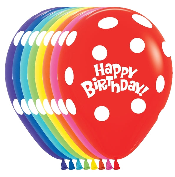 11" Happy Birthday White Polka Sempertex Latex Balloons | 50 Count - Dropship (Shipped By Betallic)
