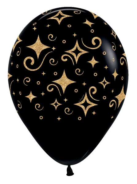 11" Sempertex Black Golden Diamonds Latex Balloons | 50 Count-Dropship (Shipped By Betallic)