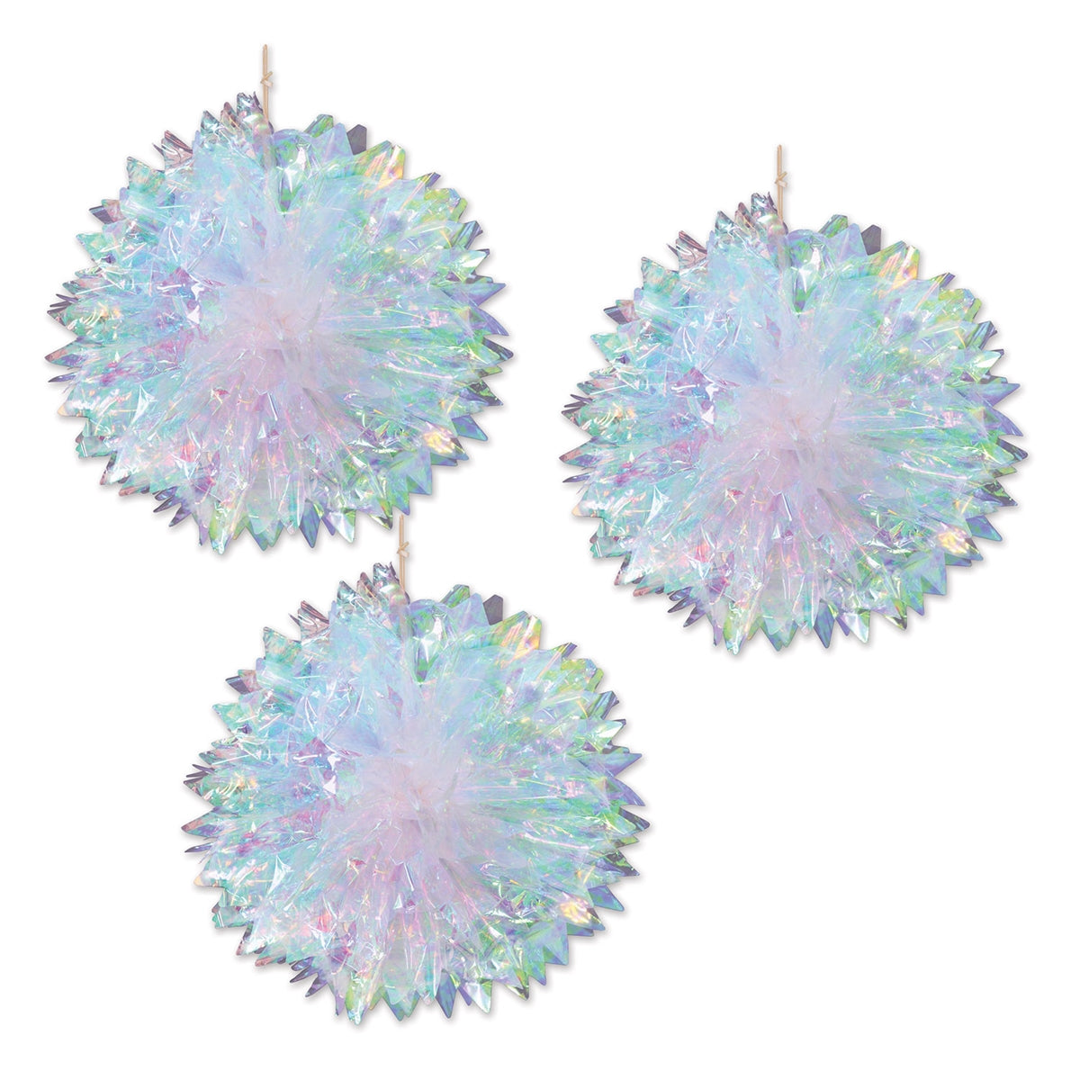 16" Iridescent Film Pom Hanging Decoration | 3 Count