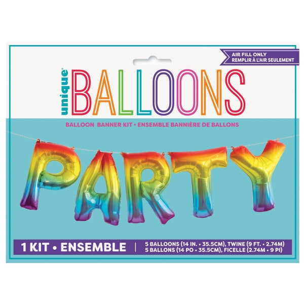 14" "Party" Rainbow Airfill Foil Banner Balloon Kit