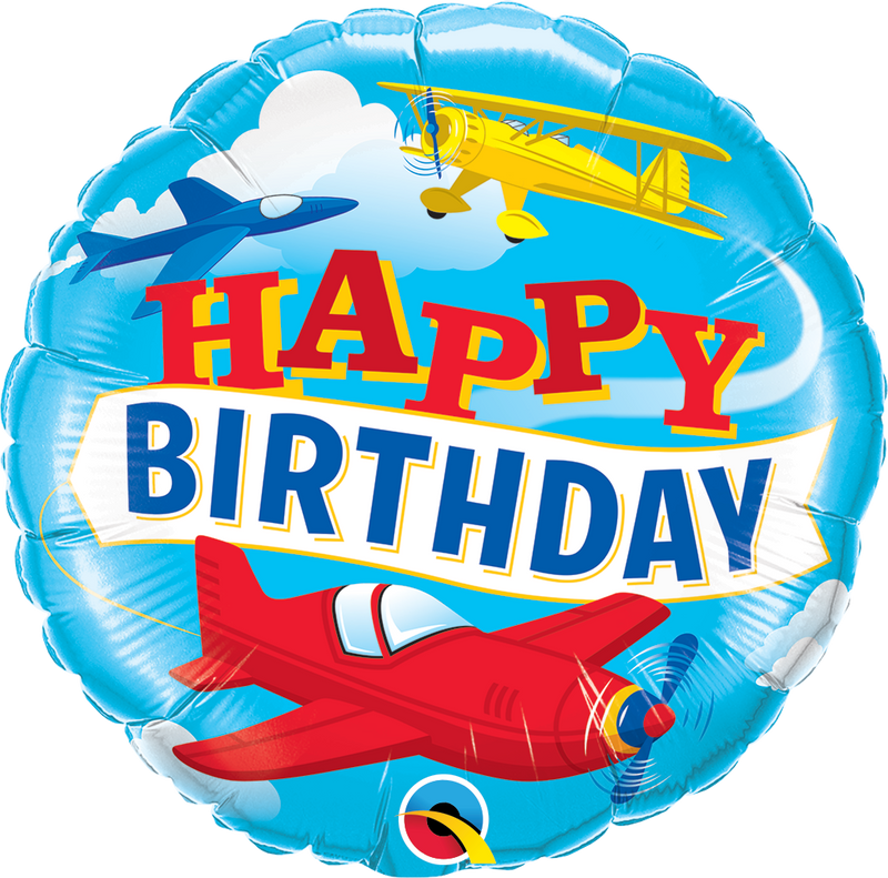 Globo de aluminio de 18" con diseño de aviones de cumpleaños | Compre 5 o más y ahorre un 20 %