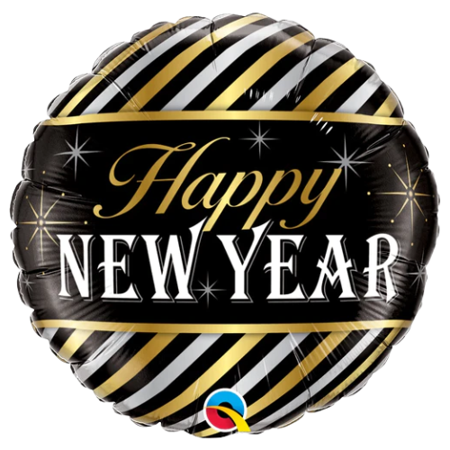 18" Happy New Year Diagonal Stripes Foil Balloon (WSL) | Clearance - While Supplies Last!